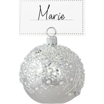 Vánoční dekorace Skleněná jmenovka stříbrná s dekorem mrazivých kapek