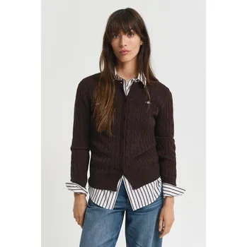 Dámský svetr KARDIGÁN GANT STRETCH COTTON CABLE CARDIGAN DEEP BROWN