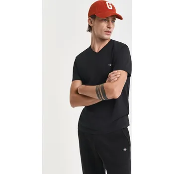 Pánské oblečení TRIČKO GANT SLIM SHIELD V-NECK T-SHIRT BLACK