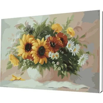 Vikpap 5433 - malování podle čísel, plátno 30 × 20 cm - Slunečnice a kopretiny v plném květu