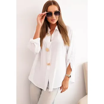 Dámské tričko Kesi Włoski Dámské tričko s viskózou, ozdobnými knoflíky a límečkem bílá Kesi Włoski bílá 3385437