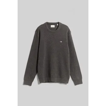 Pánský svetr SVETR GANT TEXTURED COTTON C-NECK ANTRACIT MELANGE