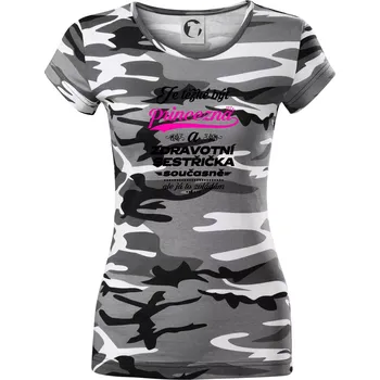 Dámské tričko Je těžké být princezna - zdravotní sestřička - Dámské maskáčové triko - S ( Šedý maskáč )