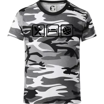 Chlapecké tričko Eat sleep florbal v řadě - Dětské maskáčové triko - 134 cm/8 let ( Šedý maskáč )