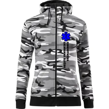 Dámská mikina Hvězda života - zdravotnická záchranná služba - Dámská mikina trendy zipper s kapucí - XS ( Šedý maskáč )