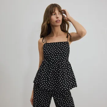 Dámské tričko Reserved - Bavlněný top s puntíky - černý - 568HV-99X - 568HV-99X-S