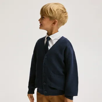 Chlapecká mikina Reserved - Strukturální kardigan s kapsami - tmavomodrá - 834BE-59M - 834BE-59M-128