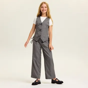 Dívčí kalhoty Reserved - Pruhované kalhoty wide leg - tmavě šedá - 955FF-90M - 955FF-90M-134