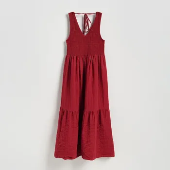 Dámské šaty Reserved - Midi šaty z mušelínu - hnědá - 337HZ-83X - 337HZ-83X-XS