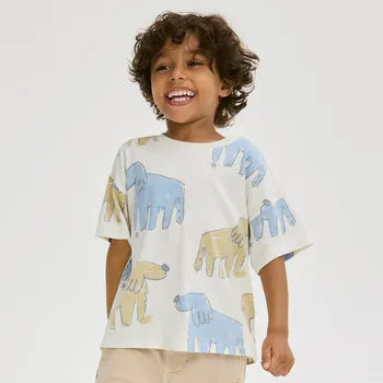 Chlapecké tričko Reserved - Bavlněné tričko s popisem - krémová - 107FO-01X - 107FO-01X-92