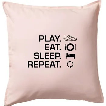 Polštář Play Eat Sleep Repeat fotbal - Polštář 50x50 - 50x50 - Pouze potah ( Světle růžová )