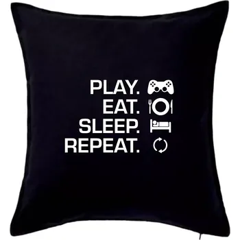 Polštář Play Eat Sleep Repeat game - Polštář 50x50 - 50x50 - Pouze potah ( Černá )
