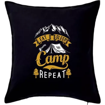 Polštář Eat Sleep Camp Repeat - Polštář 50x50 - 50x50 - Pouze potah ( Černá )