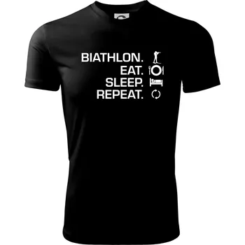 Biathlon Eat Sleep Repeat - Dětské triko sportovní (dresovina) - 146 cm/10 let ( Černá )