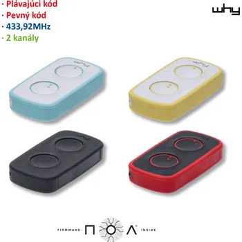 Dálkový ovladač vrat Vysílač WHY 433 LITE MINI NOA, 433MHz, autoprogramovatelný Modrá/Biela