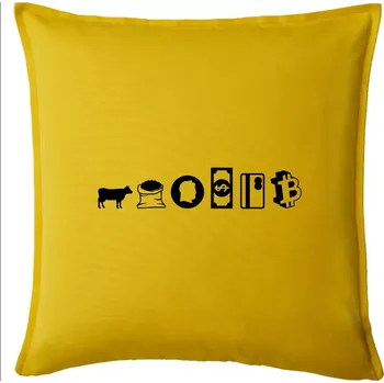 Polštář Evoluce peněz bitcoin - Polštář 50x50 - 50x50 - Pouze potah ( Žlutá )