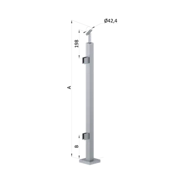 Zábradlí Nerezový sloup, vrchní kotvení, výplň: sklo, levý, vrch nastavitelný, (40x40 mm), broušená nerez K320 / AISI304