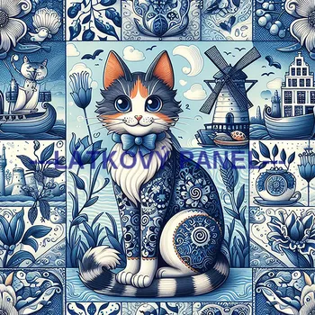 Látkový panel - Kočka - KČ-177 Velikost: 20x20cm, Materiál: Teplákovina nepočesaná