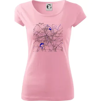 Dámské tričko Plzeň mapa s vodními toky - Dámské triko Pure - XS ( Růžová )