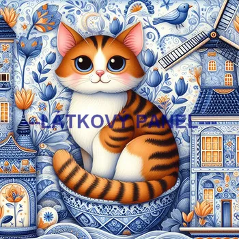 Látkový panel - Kočka - KČ-176 Velikost: 15x15cm, Materiál: Kočárkovina