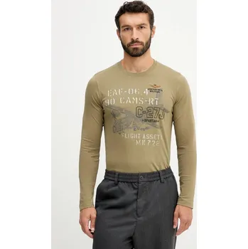Pánské tričko Bavlněné tričko s dlouhým rukávem Aeronautica Militare zelená barva, TS2475UJ00641 87X, vel. S