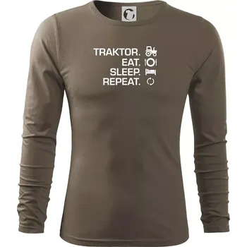 Pánské oblečení Traktor eat sleep repeat - Triko s dlouhým rukávem FIT-T long sleeve - 3XL ( Army )