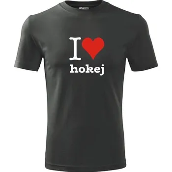 Grafitové tričko I love hokej - dárek pro hokejistu - barva antracit - velikost XXL