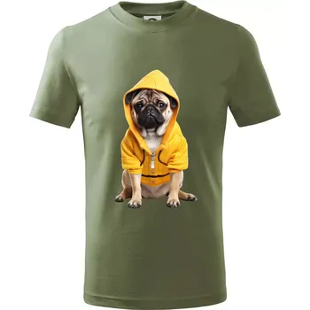 Mops v mikině - Tričko dětské bavlněné - 158 cm/12 let ( Khaki )