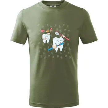 Dětská móda Zubařské tričko - kartáček a jídlo - Tričko dětské bavlněné - 98 cm / 2 roky ( Khaki )