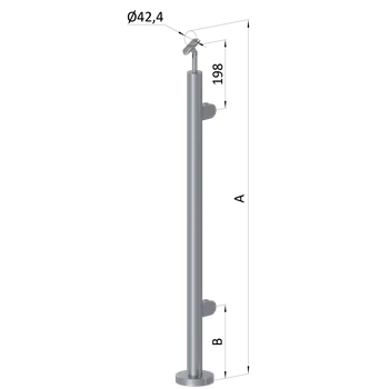 Zábradlí Nerezový sloup, vrchní kotvení, výplň: sklo, pravý, vrch nastavitelný (ø 42,4x2 mm), broušená nerez K320 / AISI304