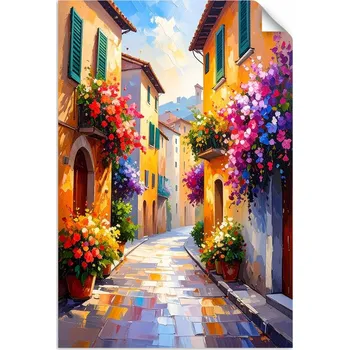 Obraz SAMOLEPÍCÍ PLAKÁT do LOŽNICE OBÝVÁKU Barevné Italské Uličky 40x60