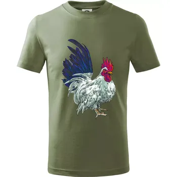 Dětská móda Kohout kreslený bílý - Tričko dětské bavlněné - 134 cm/8 let ( Khaki )