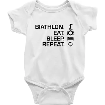 Biathlon Eat Sleep Repeat - Body kojenecké s krátkým rukávem - Krátký r. do 3 měs ( Bílá )