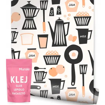 Fototapeta Tapeta konvice ovoce káva mléko nápisy do kuchyně