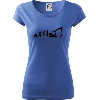 Dámské tričko Evoluce bagr velký - Dámské triko Pure - XS ( Azurově modrá )