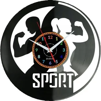 Hodiny SPORTOVNÍ FITNESS HODINY NÁSTĚNNÉ DEKORATIVNÍ MODERNÍ VINYLOVÁ DESKA