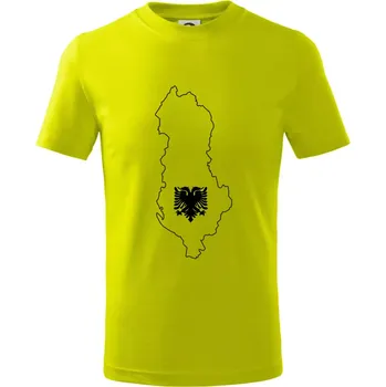 Albánie obrys mapa - Tričko dětské bavlněné - 98 cm / 2 roky ( Limetková )