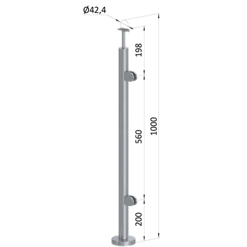 Nerezový sloup, vrchní kotvení, výplň: sklo, pravý, vrch pevný (ø 42.4x2mm), leštěná nerez /AISI304