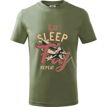 Eat Sleep Fly Repeat letadlo - Tričko dětské bavlněné - 134 cm/8 let ( Khaki )