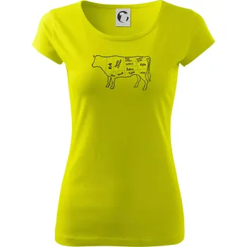 Dámské tričko Kráva nákres s názvy - Dámské triko Pure - M ( Limetková )