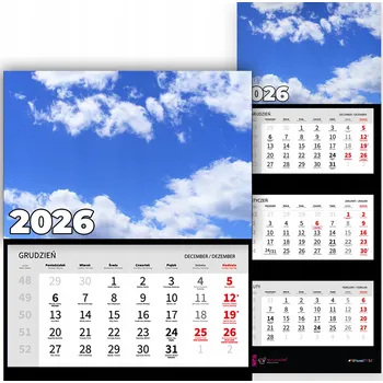 Kalendář Trojdílný kalendář 2026 Měsíční Nástěnný Kancelářský - Vzory Oblaka
