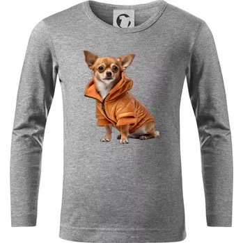 Chlapecké tričko Čivava v bundě - Triko dětské Long Sleeve - 122 cm/6 let ( Tmavě šedý melír )