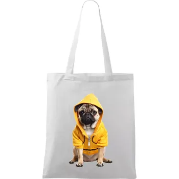 Nákupní taška Mops v mikině - Taška bavlněná - 42 x 38 cm ( Bílá )