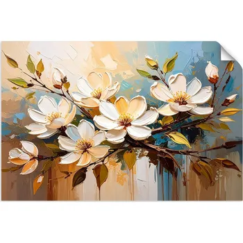 Obraz SAMOLEPKA NA STĚNU do OBÝVÁKU LOŽNICE Bílé Květy Větvičky Příroda 30x20