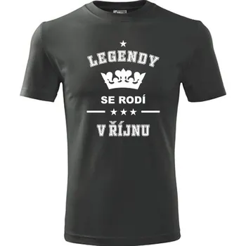 Pánská móda Grafitové tričko Legendy se rodí v říjnu - dárek k 50 narozeninám pro muže - barva antracit - velikost XL