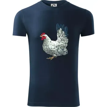 Pánské tričko Slepice kreslená bílá - Viper FIT - Pánské zůžené tričko - 2XL ( Námořní modrá (velmi tmavá - téměř černá) )