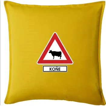 Polštář Dopravní značka - Pozor koně / kráva - Polštář 50x50 - 50x50 - Pouze potah ( Žlutá )