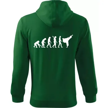 Pánská mikina Karate Evoluce - kop - Mikina s kapucí na zip trendy zipper - XL ( Lahvově zelená )