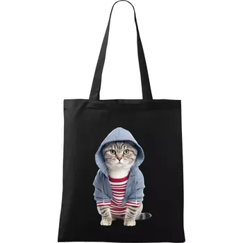 Nákupní taška Kočka v pruhovaném triku - Taška bavlněná - 42 x 38 cm ( Černá )