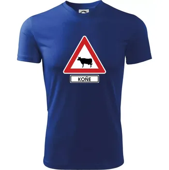 Dopravní značka - Pozor koně / kráva - Dětské triko sportovní (dresovina) - 146 cm/10 let ( Královská modrá )